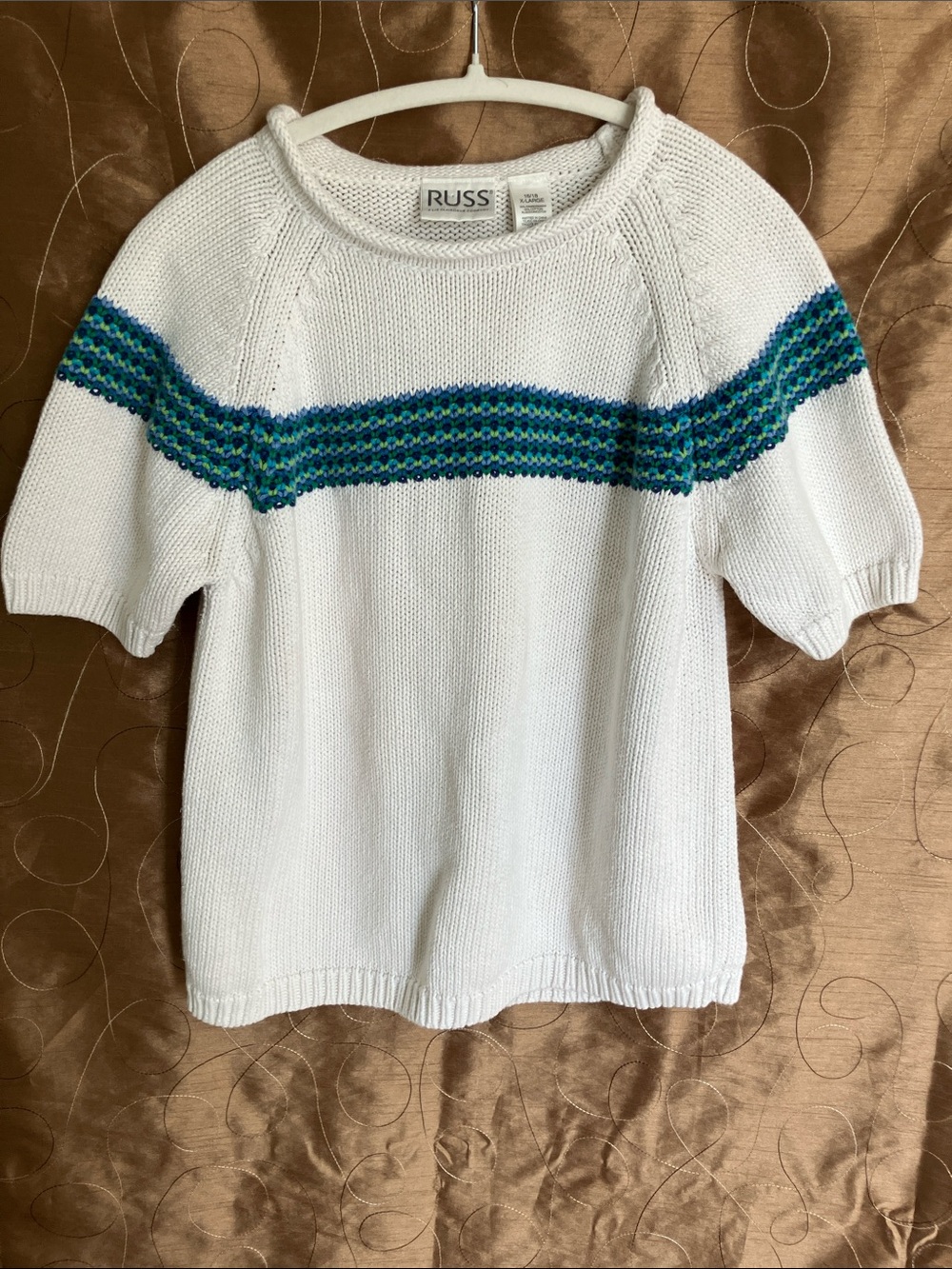 90s RUSS Liz Claiborne XL 16/18 Ramie Cotton Knit Sweater Teal Green Vintage
